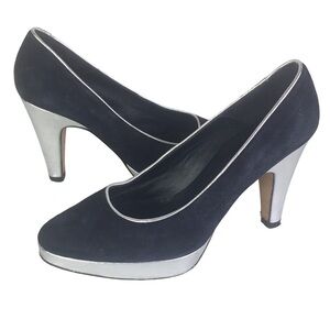 L. K. Bennett Size 7.5 black platform heels Suede black silver 4"